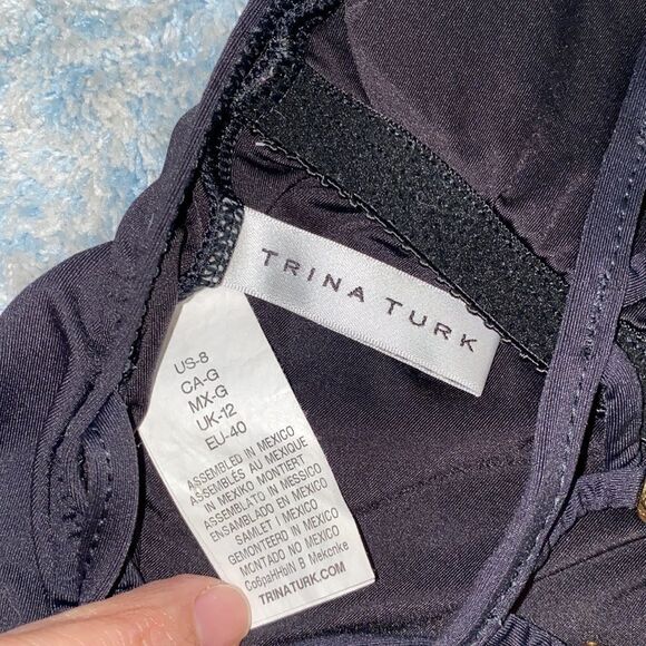 Trina Turk Algiers V-Plunge Embellished One- Piece Black Swimsuit TT0722 - Picture 12 of 16